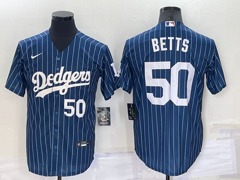Men Los Angeles Dodgers #50 Betts Blue Stripe Throwback Nike 2022 MLB Jersey1->san francisco 49ers->NFL Jersey